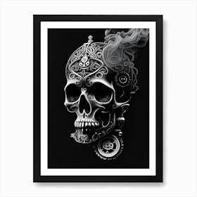 Skull With Intricate Henna 3 Designs Pink Stream Punk Art Print