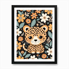 Floral Cute Baby Leopard Nursery (11) Art Print