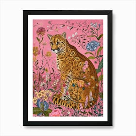 Floral Animal Painting Cougar 1 Art Print