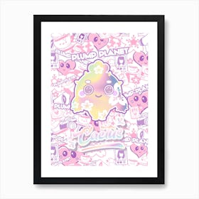 Sakura Pink Cute Cactus Lady with social media pattern Art Print