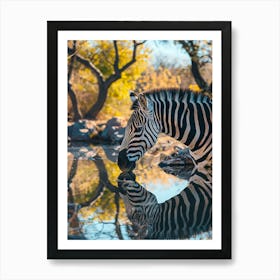 Zebra Drinking Water 1 Art Print