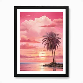 Pink Palm Tree Sunset Art Print 3 Art Print