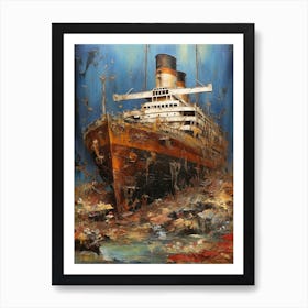 Titanic Ship Wreck Colourful Illustration 4 Art Print
