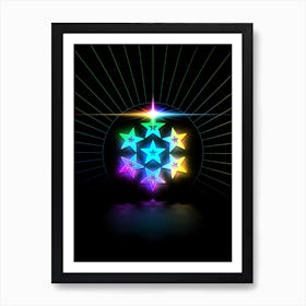 Neon Geometric Glyph in Candy Blue and Pink with Rainbow Sparkle on Black n.0203 Art Print