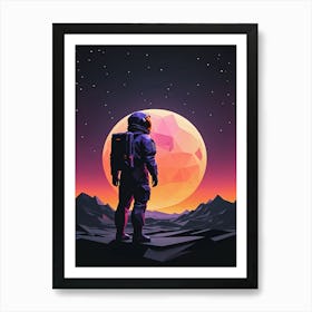 Low Poly Astronaut Minimalist Sunset (4) Art Print