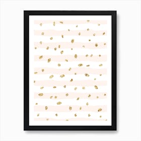 Baby Pink Wave Lines With Gold Dots Art Print