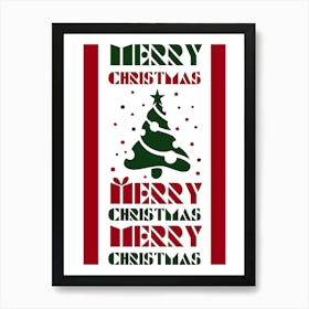 Red and Green Merry Christmas Art Print