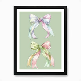 Rainbow Green Bows Pattern Art Print