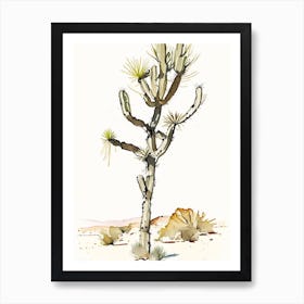 Joshua Tree In Mojave Desert Minimilist Watercolour  Art Print