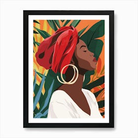 African Woman In Red Turban Art Print