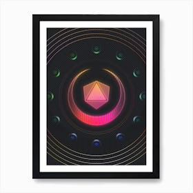 Neon Geometric Glyph in Pink and Yellow Circle Array on Black n.0253 Art Print