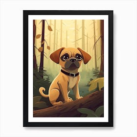 A Cute Puggle In The Forest Illustration 3watercolour Art Print