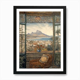 A Window View Of Cape Town In The Style Of Art Nouveau 1 Art Print