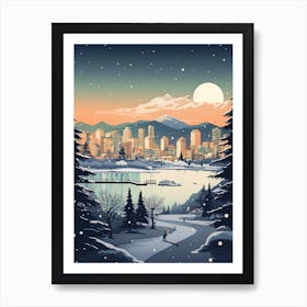 Winter Travel Night Illustration Vancouver Canada 3 Art Print