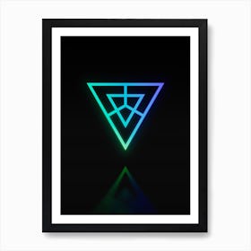 Neon Blue and Green Abstract Geometric Glyph on Black n.0252 Art Print