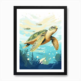 Block Colour Turtle Swimming Aqua 7 Art Print