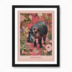 Floral Animal Painting Hippopotamus 2 Poster Art Print