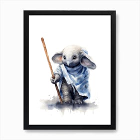 Baby Elephant As A Jedi Watercolour 3 Art Print