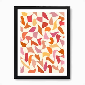 Orange, Peach and Pink Warped Wavy Check Art Print