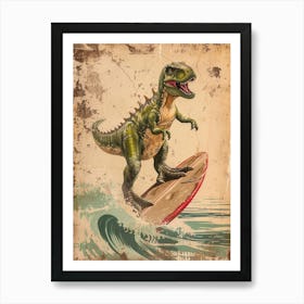 Vintage Tyrannosaurus Dinosaur On A Surf Board  3 Art Print