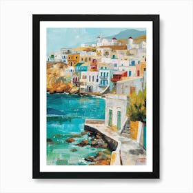 Mykonos Coast Kitsch Brushstrokes  4 Art Print