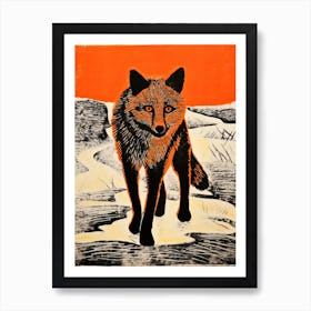 Arctic Fox, Woodblock Animal Drawing 3 Art Print