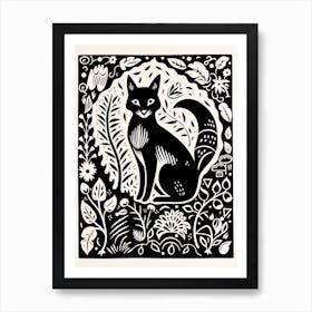 Linocut Fox Card Illustration 7 Art Print