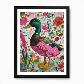 Floral Animal Painting Mallard Duck 1 Art Print