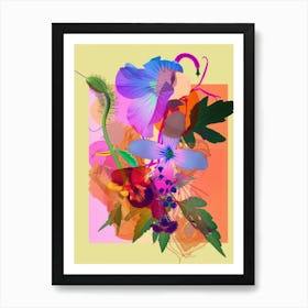 Forget Me Not 4 Neon Flower Collage Art Print