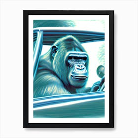 Gorilla Driving A Car Gorillas Greyscale Sketch 1 Art Print