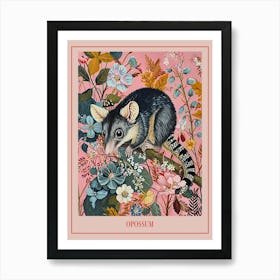 Floral Animal Painting Opossum 1 Poster Art Print