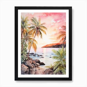 Watercolor Painting Of Anse Cocos, La Digue Seychelles 2 Art Print