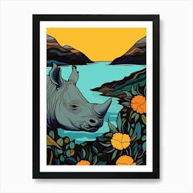 Simple Line Rhino Illustration 3 Art Print