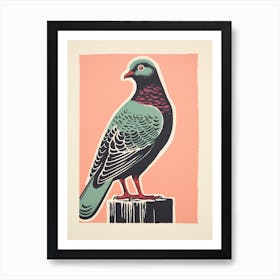 Vintage Bird Linocut Pigeon 3 Art Print