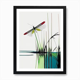 Dragonfly On Lake Abstract Line Drawing 1 Art Print