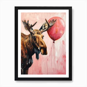 Cute Moose 3 With Balloon Art Print