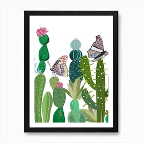 Cactus Succulents Butterflies Art Print
