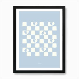 Blue Checkered Hearts Art Print