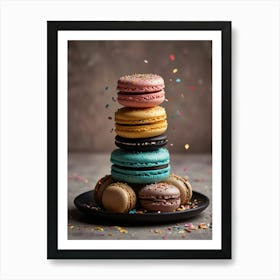 Colorful Macarons On A Plate Art Print