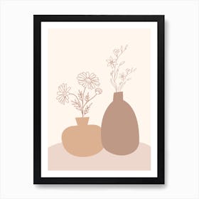 Two Vases With Flowers - Boho Design Art Print