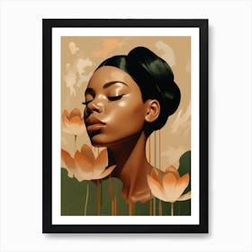 Black Woman With Lotus Flowers Art Print