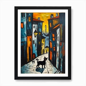 Painting Of Paris With A Cat In The Style Of Surrealism, Miro Style 3 Art Print