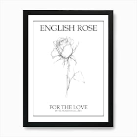 English Rose Black And White Line Drawing 35 Poster Art Print