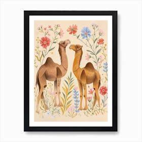 Folksy Floral Animal Drawing Camel 2 Art Print