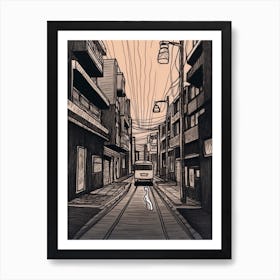 Painting Of Tokyo  In The Style Of Line Art 1 Art Print