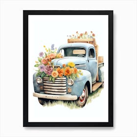 Cowgirl Truck With Flowers 3 Art Print