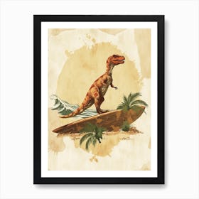 Vintage Oviraptor Dinosaur On A Surf Board   1 Art Print