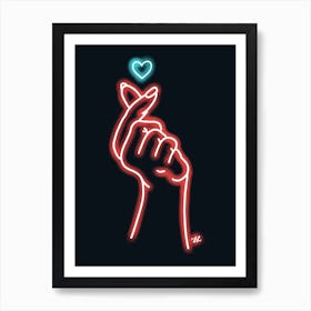 Red Neon Hand Heart Art Print