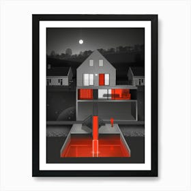 Red House At Night Art Print