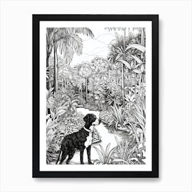 Drawing Of A Dog In Royal Botanic Garden, Melbourne In The Style Of Black And White Colouring Pages Line Art 03 Art Print